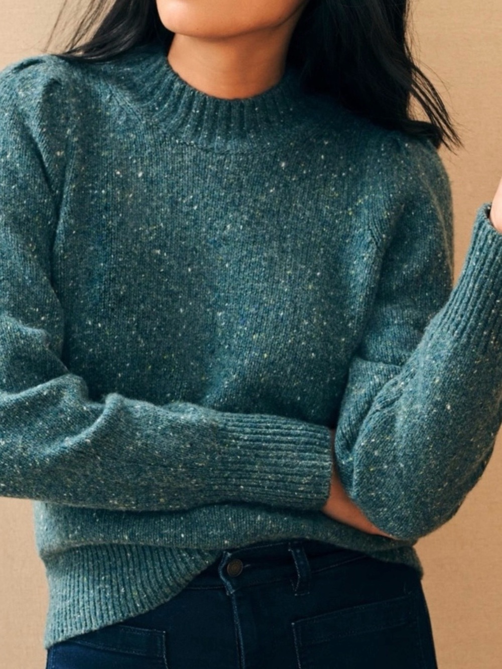 Faherty Boone Textured Wool Blend Sweater Pleat Sleeve